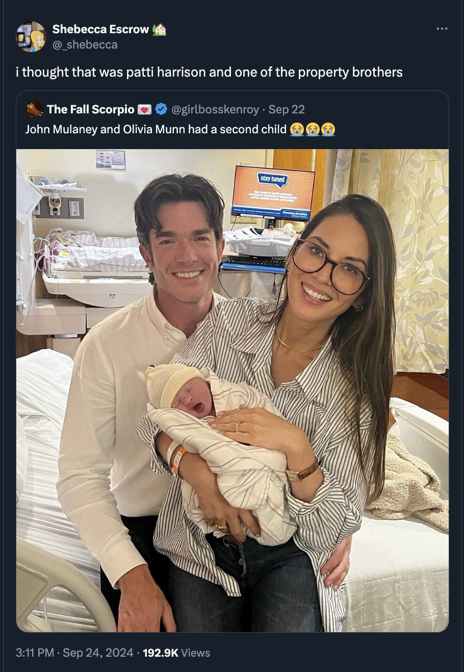 Olivia Munn - Shebecca Escrow i thought that was patti harrison and one of the property brothers The Fall Scorpio Sep 22 John Mulaney and Olivia Munn had a second child Views